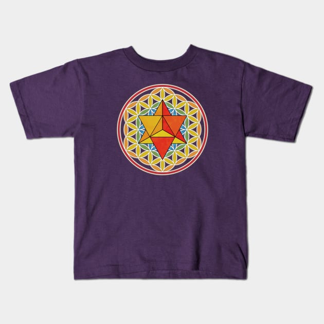 Merkaba and Flower of Life Kids T-Shirt by Gaspar Avila